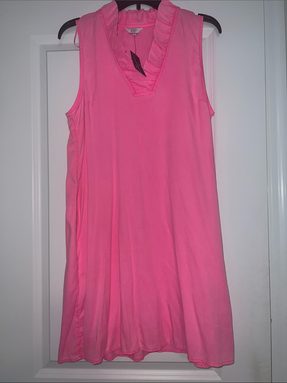 Crown & Ivy Pink Ruffle V-Neck Sleeveless Dress